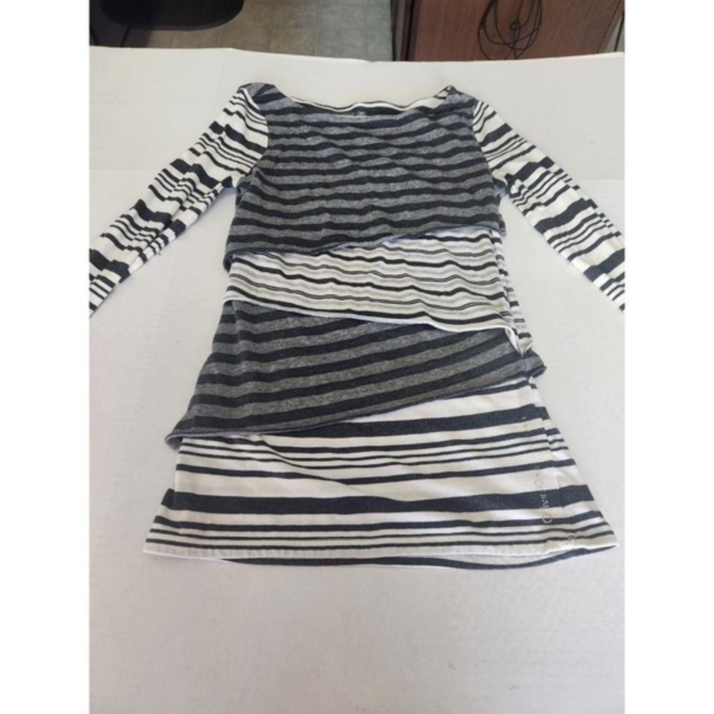 Calvin‎ Klein Women Striped Long Sleeve Layered Knit Shirt Size S
